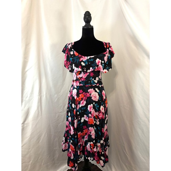 torrid Dresses & Skirts - Torrid Floral Midi Dress Ruffle Handkerchief Hem Size 1